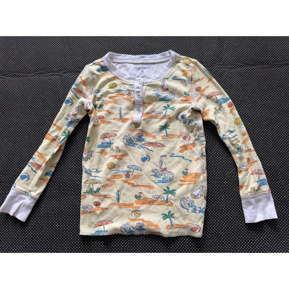 Roller Rabbit Beach Party 100% Pima Cotton Long Sleeve Henley Pajama Top 4 Yrs